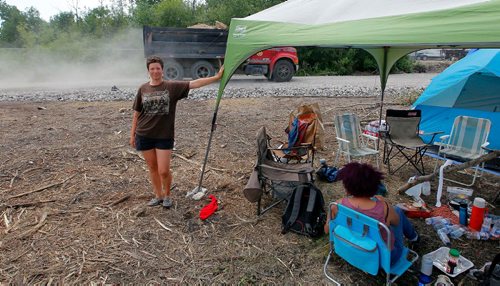 BORIS MINKEVICH / WINNIPEG FREE PRESS
Parker Lands development protestors are camped out on the development site to try to stop it. Protestor Jenna Vandal, standing, is one of the head people on site. BEN WALDMAN STORY  July 17, 2017