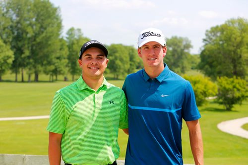 JUSTIN SAMANSKI-LANGILLE / WINNIPEG FREE PRESS
Devon Schade (L) and Travis Fredborg pose at Selkirk Golf and Country Club Monday after completing their first rounds at the Manitoba Mens Amateur Championships.
170717 - Monday, July 17, 2017.