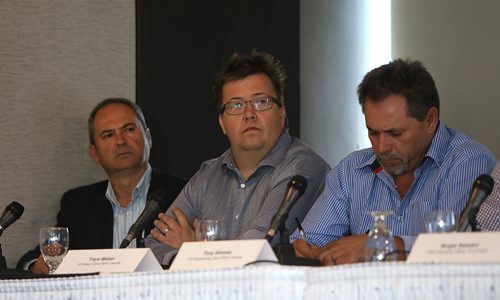 RUTH BONNEVILLE / WINNIPEG FREE PRESS

Panel members at head table for technical briefing from OmniTRAX and AECOM Canada on the assessment of damage to the Hudson Bay Railway to Churchill  at the Radisson Hotel Tuesday.  
Names from left: Jeff McEachern, VP Terminal Operations, OmniTRAX Canada, Trent Webner, VP Sales, OmniTRAX Canada and Tony Simoes, VP Engineering, OmniTRAX Canada.  

 
Martin Cash  | Business Reporter/ Columnist


July 18, 2017
