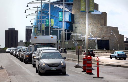 PHIL HOSSACK / WINNIPEG FREE PRESS  -  Construction along Provencher Bvld has forced traffic to a one lane bottle neck at the Provencher bridge eastbound. See story. - July 18, 2017