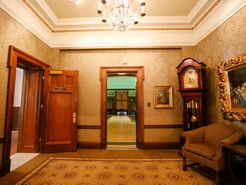 JUSTIN SAMANSKI-LANGILLE / WINNIPEG FREE PRESS
The doorway into the billiards lounge is seen on the first floor of the Manitoba Club. The billiards club has around 60 members, some of whom have competed professionally on the world stage.
170718 - Tuesday, July 18, 2017.