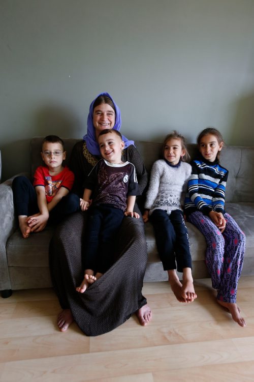WAYNE GLOWACKI / WINNIPEG FREE PRESS

Nofa Mihlo Rafo with her children from left, Maher, Rebar, Vian and Eman in Winnipeg. The Yazidi refugee family was recently sponsored by the government to begin a new life here was contacted last week by a cousin who spotted one of her two missing sons on social media after he was freed from IS. Ben Waldman story July 19   2017