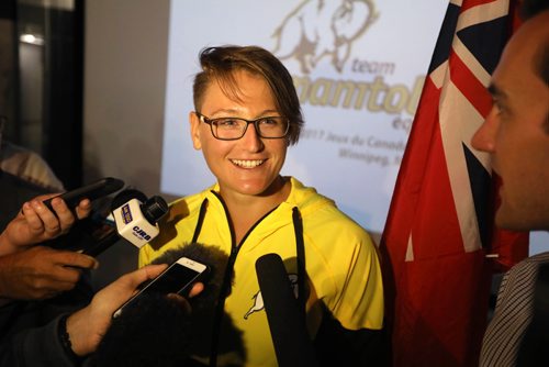 RUTH BONNEVILLE / WINNIPEG FREE PRESS

Manitoba rowing athlete Emma Gray is all smiles while being interviewed by the media after being formally announced at presser at the Mb Sport Hall of Fame to lead the  Manitoba team into the Opening Ceremonies on as the official flag bearer for the Canada Summer Games.  



July 19, 2017