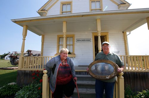 WAYNE GLOWACKI / WINNIPEG FREE PRESS

Pat Eyolfson, co-chair with Philip Thorkelson, director of the  Arborg & District Multicultural Heritage Village in Arborg, Manitoba. They are standing on the front steps of the Sigvaldason House in their heritage village. Kevin Rollason story. July 18   2017