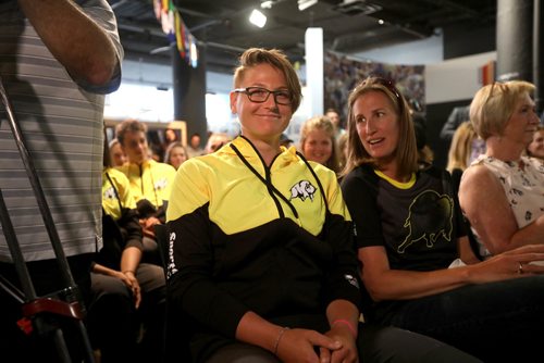 RUTH BONNEVILLE / WINNIPEG FREE PRESS

Manitoba rowing athlete Emma Gray is all smiles as she sits next to her coach Olympic rowing medallist Janine Stephens after being formally announced at a news presser at the Mb Sport Hall of Fame  as the official flag bearer for the opening ceremonies of the Canada Summer Games Wednesday.  



July 19, 2017