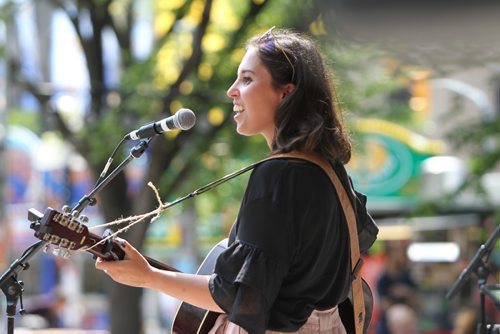 RUTH BONNEVILLE / WINNIPEG FREE PRESS

Michaela Loewen  performs on stage at the Cube 30th annual Fringe Festival in Market Square Thursday afternoon.  
Standup 
July 20, 2017

