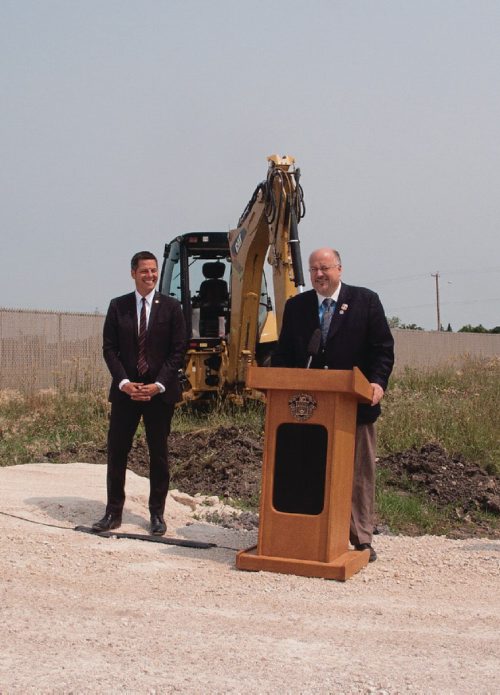 Canstar Community News July 20, 2017 - Mayor Brian Bowman (left) and Coun. Russ Wyatt (Transcona) officially broke ground on the Transcona Boulevard twinning project today. (SHELDON BIRNIE/CANSTAR/THE HERALD)