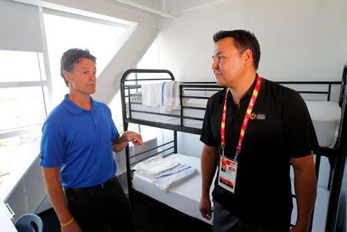 BORIS MINKEVICH / WINNIPEG FREE PRESS
Media tour of the Canada Summer Games 2017 Athletes Village at U of M (in residence buildings). From left, President and CEO of the 2017 Canada Summer Games Host Society Jeff Hnatiuk and 2017 Canada Summer Games Host Society staff member Norman Ettawacappo in photo. July 25, 2017