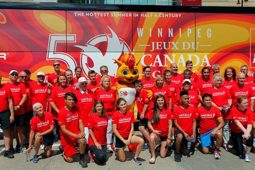 BORIS MINKEVICH / WINNIPEG FREE PRESS
2017 Canada Games torch relay photos. A big team picture of the torchbearers after the event. July 26, 2017