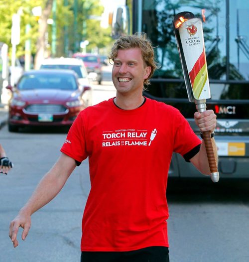 BORIS MINKEVICH / WINNIPEG FREE PRESS
2017 Canada Games torch relay photos. Leg #3 Cameron Mundle. July 26, 2017