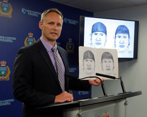 BORIS MINKEVICH / WINNIPEG FREE PRESS
Sgt. Wes Rommel with the composite of a suspect in the missing Thelma Krull investigation. Photo taken at Police Headquarters. July 27, 2017