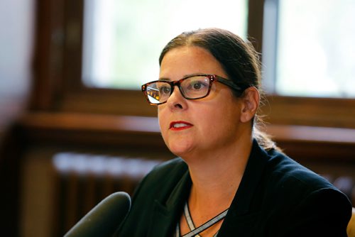 JUSTIN SAMANSKI-LANGILLE / WINNIPEG FREE PRESS
Provincial Justice Minister Heather Stefanson speaks to reporters during a press conference Thursday to discuss the future of legal cannabis production, distribution and retail in Manitoba.
170727 - Thursday, July 27, 2017.