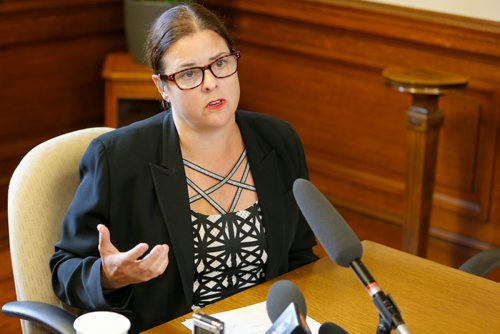 JUSTIN SAMANSKI-LANGILLE / WINNIPEG FREE PRESS
Provincial Justice Minister Heather Stefanson speaks to reporters during a press conference Thursday to discuss the future of legal cannabis production, distribution and retail in Manitoba.
170727 - Thursday, July 27, 2017.