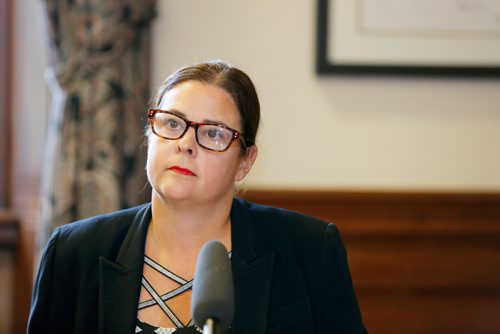 JUSTIN SAMANSKI-LANGILLE / WINNIPEG FREE PRESS
Provincial Justice Minister Heather Stefanson speaks to reporters during a press conference Thursday to discuss the future of legal cannabis production, distribution and retail in Manitoba.
170727 - Thursday, July 27, 2017.