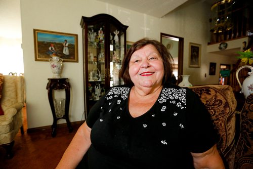 JUSTIN SAMANSKI-LANGILLE / WINNIPEG FREE PRESS
Liz Kovach poses insider her home Thursday. Kovach and her family have been an integral part of the Hungary-Pannonia pavilion at Folklorama for decades. 
170727 - Thursday, July 27, 2017.