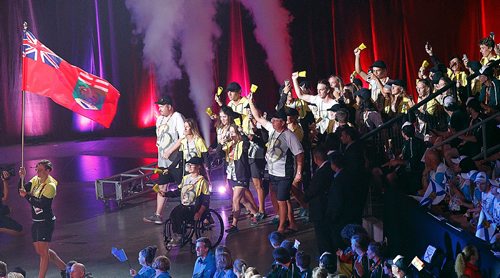 PHIL HOSSACK / WINNIPEG FREE PRESS  -  Team Manitoba marched into the Canada Games Opening Ceremonies at the Bell MTS Place Friday evening.  -  July 28, 2017