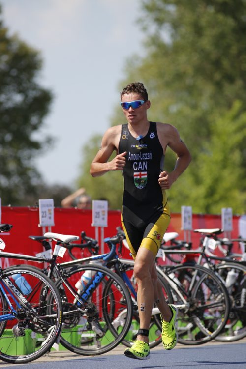 JUSTIN SAMANSKI-LANGILLE / WINNIPEG FREE PRESS
Manitoba athlete Raphael Amour-Lazzari runs during the running stage at Monday's mens triathlon at Birds Hill Park.
170731 - Monday, July 31, 2017.