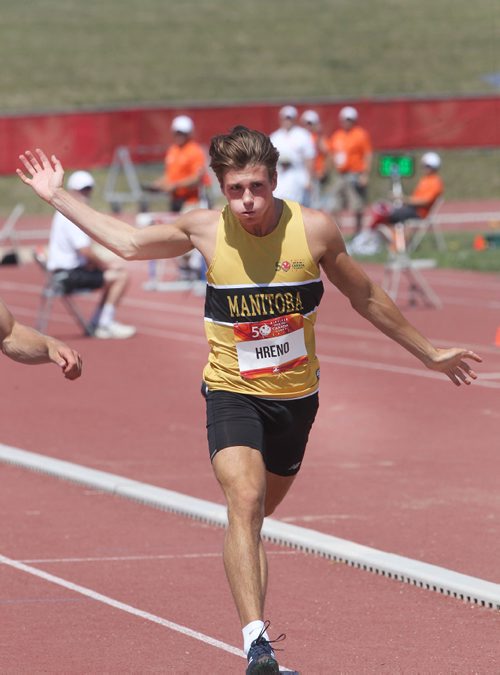 JOE BRYKSA / WINNIPEG FREE PRESSStefan Hreno from Team Manitoba competes in the 2nd heat of the 100m track races at the Canada Games at the University of Manitoba. -  July 31 , 2017 -( See Taylor Allen story)