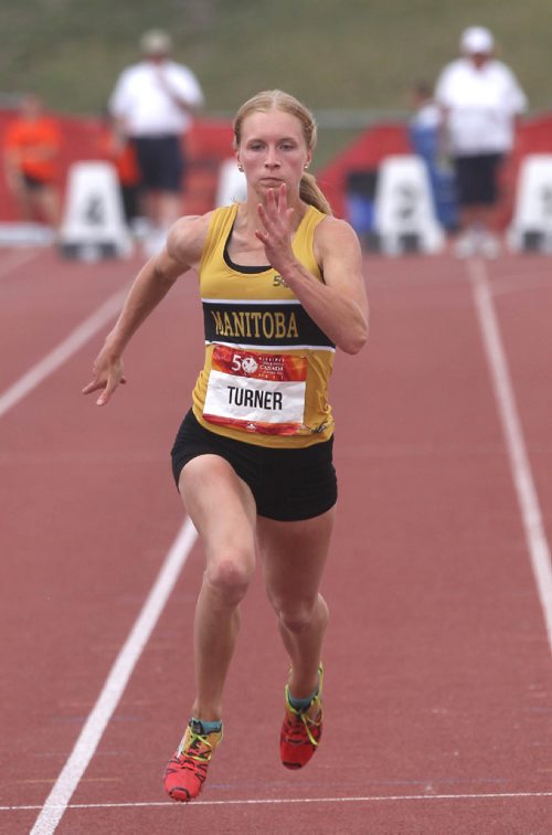 JOE BRYKSA / WINNIPEG FREE PRESSTegan Turner from Team Manitoba competes in the 2nd heat of the 100m track races at the Canada Games at the University of Manitoba. -  July 31 , 2017 -( See Taylor Allen story)