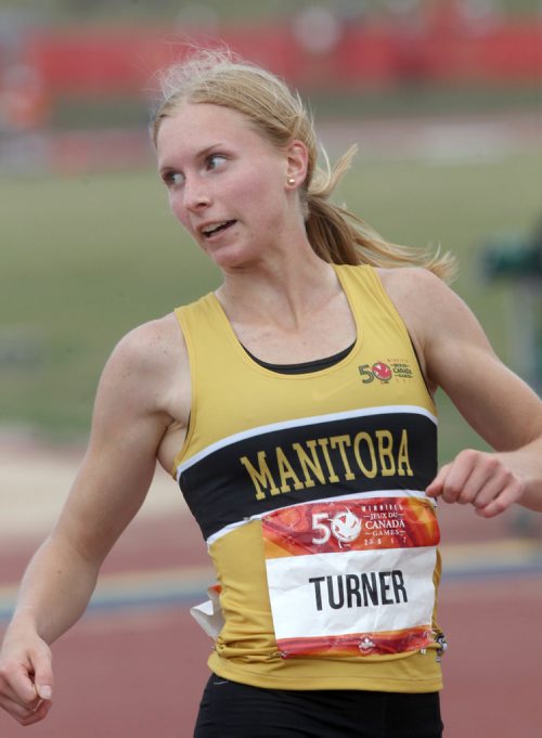 JOE BRYKSA / WINNIPEG FREE PRESSTegan Turner from Team Manitoba  looks at nearby challengers after she competed  the 2nd heat of the 100m track races at the Canada Games at the University of Manitoba. -  July 31 , 2017 -( See Taylor Allen story)