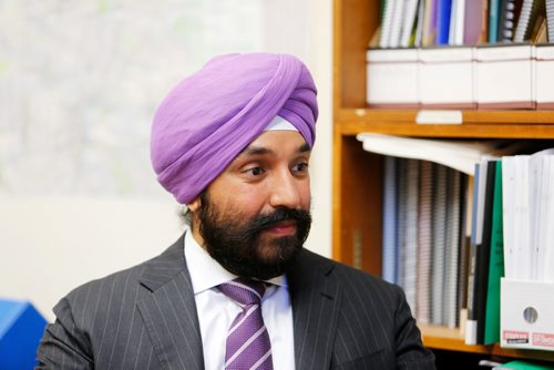 JUSTIN SAMANSKI-LANGILLE / WINNIPEG FREE PRESS
Federal Minister of Innovation, Science and Economic Development Navdeep Singh Bains speaks with the Free Press in the media office of the Manitoba Legislature Building Tuesday. 
170801 - Tuesday, August 01, 2017.