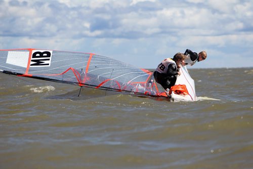 RUTH BONNEVILLE / WINNIPEG FREE PRESS

Bryce and Hunter Kristjansson work to upright their sail boat in high winds  during the Double Handed - 29er male Canada Summer Games sailing event in Gimli MB on Lake Winnipeg Wednesday.  

  
Aug 01,, 2017