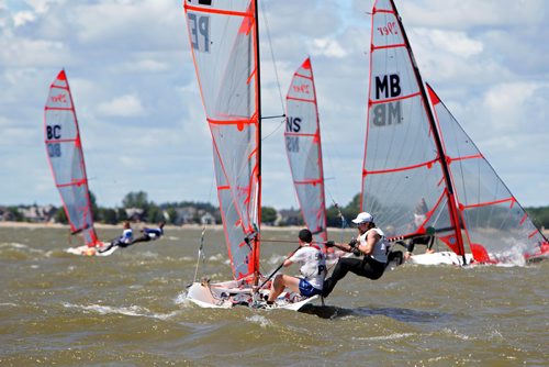 RUTH BONNEVILLE / WINNIPEG FREE PRESS

Sailers make their way over the start line in the  double Handed - 29er male Canada Summer Games sailing event in Gimli MB on Lake Winnipeg Wednesday.  

  
Aug 01,, 2017