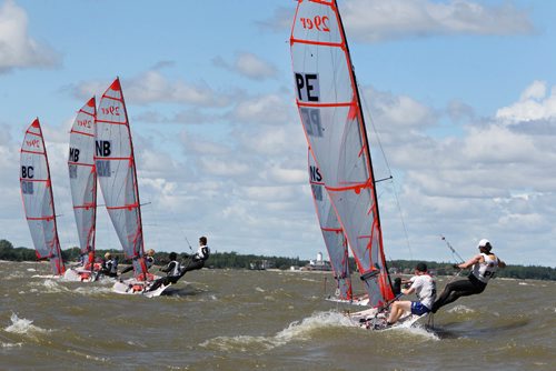 RUTH BONNEVILLE / WINNIPEG FREE PRESS

Sailers make their way over the start line in the  double Handed - 29er male Canada Summer Games sailing event in Gimli MB on Lake Winnipeg Wednesday.  

  
Aug 01,, 2017