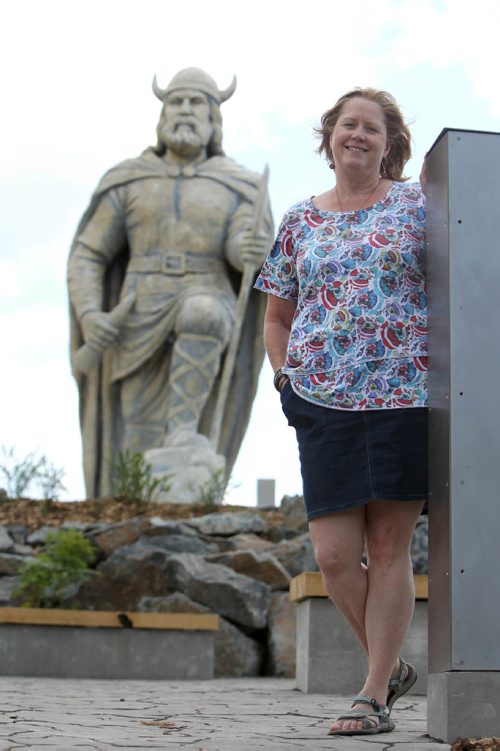 RUTH BONNEVILLE / WINNIPEG FREE PRESS

Gimli opens new space to house their giant statue of a Viking called Viking Park just prior to the Gimli Icelandic Festival this weekend.  
Icelandic Festival Executive Director Kristine Sigurdson in park.  

See Ashley Prest story.  

  
July 28,, 2017