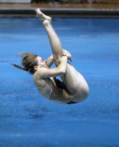 JOE BRYKSA / WINNIPEG FREE PRESS Manitoban Alyssa Gauthier competes in the 1m diving heats at Pan Am Pool during the Canada Games in Winnipeg Wednesday.- Aug 02, 2017