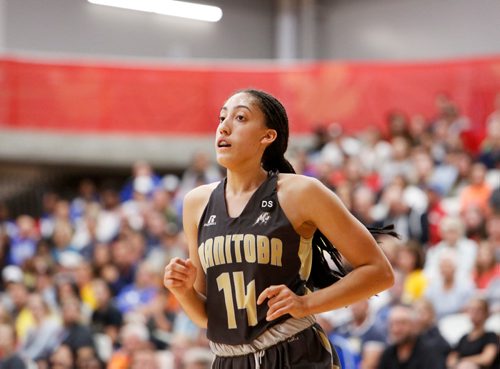 JUSTIN SAMANSKI-LANGILLE / WINNIPEG FREE PRESS
Team Manitoba's Niyah Becker jogs in between play during Wednesday's women's basketball quarter final at the University of Winnipeg's Duckworth Centre.
170802 - Wednesday, August 02, 2017.