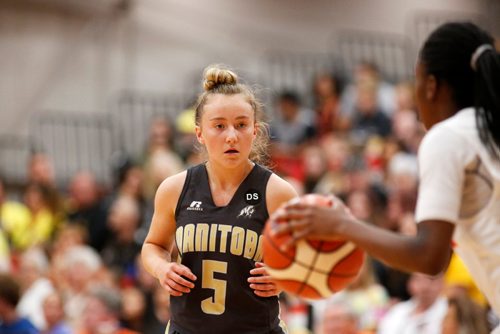 JUSTIN SAMANSKI-LANGILLE / WINNIPEG FREE PRESS
Manitoba's Lauren Bartlett keeps her eye on the ball during Wednesday's women's basketball quarter final at the University of Winnipeg's Duckworth Centre.
170802 - Wednesday, August 02, 2017.