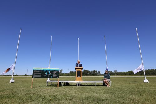 JUSTIN SAMANSKI-LANGILLE / WINNIPEG FREE PRESS
Minister of Natural Resources Jim Carr speaks at a Treaty 1 flag raising ceremony Thursday at Lower Fort Gary National Historic Site.
170803 - Thursday, August 03, 2017.