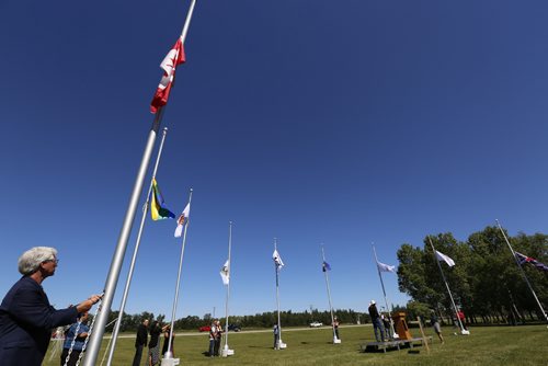 JUSTIN SAMANSKI-LANGILLE / WINNIPEG FREE PRESS
Flags are raised at a Treaty 1 flag raising ceremony Thursday at Lower Fort Gary National Historic Site.
170803 - Thursday, August 03, 2017.