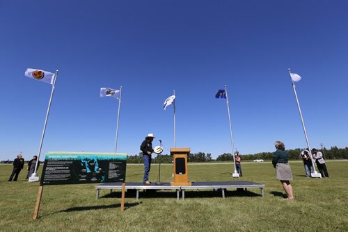 JUSTIN SAMANSKI-LANGILLE / WINNIPEG FREE PRESS
Flags are raised at a Treaty 1 flag raising ceremony Thursday at Lower Fort Gary National Historic Site.
170803 - Thursday, August 03, 2017.