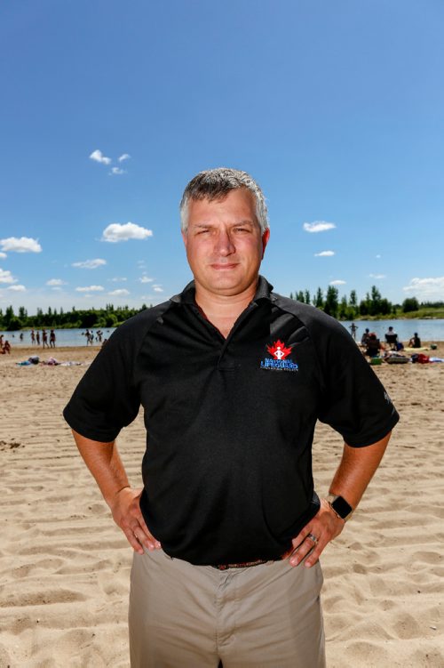 JUSTIN SAMANSKI-LANGILLE / WINNIPEG FREE PRESS
Kevin Tordiffe, operations manager, Manitoba Lifesaving Society, poses Thursday on Birds Hill Park's West Beach.
170803 - Thursday, August 03, 2017.
