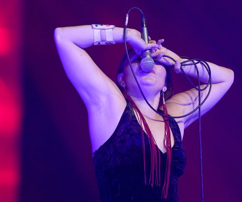 TREVOR HAGAN / WINNIPEG FREE PRES
Throat singer, Tanya Tagaq, from Cambridge Bay, Nunavut, performing at The Forks on Northern Territories night, Wednesday, August, 2, 2017.