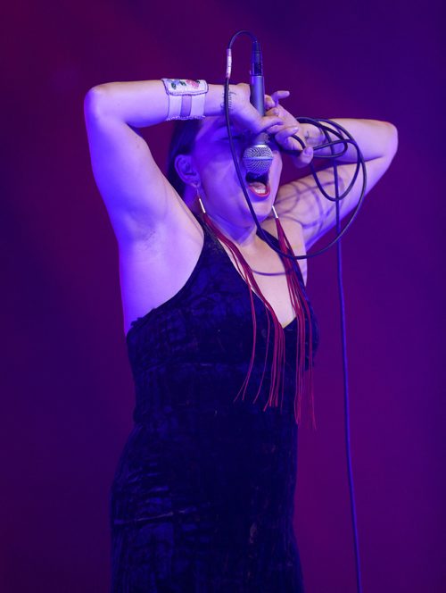 TREVOR HAGAN / WINNIPEG FREE PRES
Throat singer, Tanya Tagaq, from Cambridge Bay, Nunavut, performing at The Forks on Northern Territories night, Wednesday, August, 2, 2017.