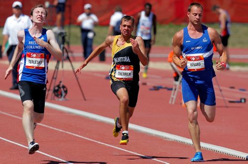 BORIS MINKEVICH / WINNIPEG FREE PRESS
2017 Canada Summer Games - Athletics 100m Special Olympics Male finals. From left, Brock Terlesky(BC), Matthew Therrien(MB), and Guillaume Bénard(QC). August 3, 2017