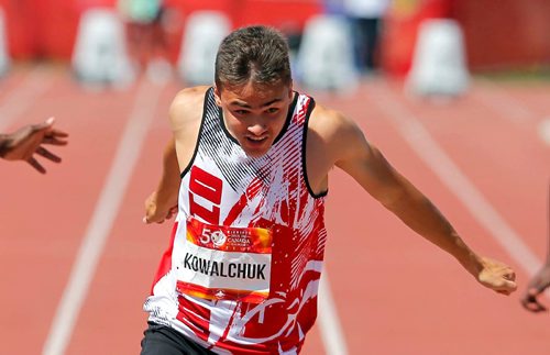 BORIS MINKEVICH / WINNIPEG FREE PRESS
2017 Canada Summer Games - Athletics 100m Male finals. Karson Kowalchuk (ON) Wins gold. August 3, 2017