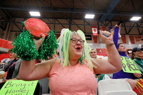 JUSTIN SAMANSKI-LANGILLE / WINNIPEG FREE PRESS
PEI super fan Sherri Hogan cheers on her Son, Thomas and the rest of PEI's basketball team Friday at the University of Winnipeg's Duckworth Gym.
170804 - Friday, August 04, 2017.