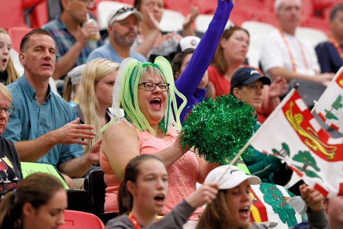 JUSTIN SAMANSKI-LANGILLE / WINNIPEG FREE PRESS
PEI super fan Sherri Hogan cheers on her Son, Thomas and the rest of PEI's basketball team Friday at the University of Winnipeg's Duckworth Gym.
170804 - Friday, August 04, 2017.