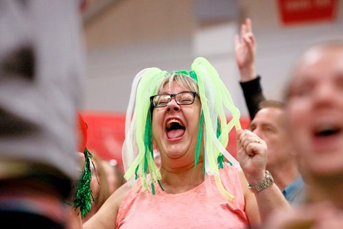 JUSTIN SAMANSKI-LANGILLE / WINNIPEG FREE PRESS
PEI super fan Sherri Hogan cheers on her Son, Thomas and the rest of PEI's basketball team Friday at the University of Winnipeg's Duckworth Gym.
170804 - Friday, August 04, 2017.