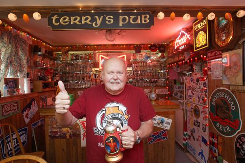 JOE BRYKSA / WINNIPEG FREE PRESSEast KIldonans Terry Mitchell has a very large beer collectable and beer stein collection.Aug 04, 2017 -( See Intersection  story)