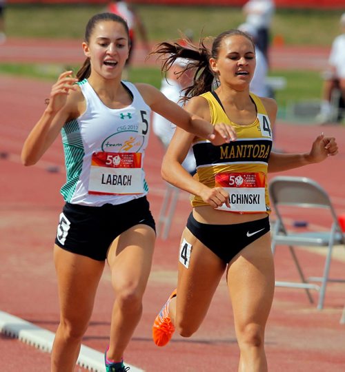 BORIS MINKEVICH / WINNIPEG FREE PRESS
2017 Canada Summer Games - Athletics 800m female finals. From left, Julie Labach(SK) beats Victoria Tachinski(MB). August 4, 2017