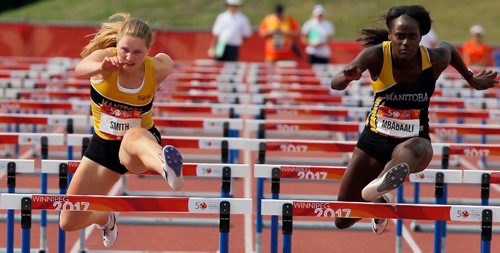BORIS MINKEVICH / WINNIPEG FREE PRESS
2017 Canada Summer Games - Athletics 100m hurdles female . From left, Sarah Smith and Sophia Mbabaali. August 4, 2017