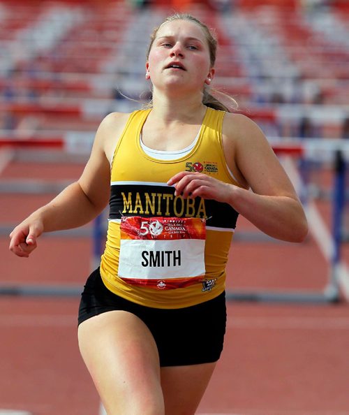 BORIS MINKEVICH / WINNIPEG FREE PRESS
2017 Canada Summer Games - Athletics 100m hurdles female. Sarah Smith(MB). August 4, 2017