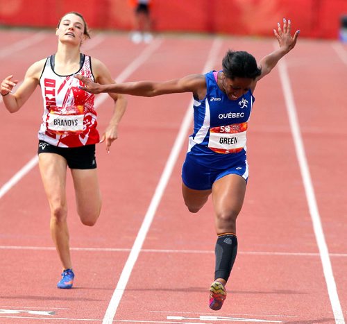 BORIS MINKEVICH / WINNIPEG FREE PRESS
2017 Canada Summer Games - Athletics 200m female. From left, Lindsay Brandys and DeOndra Green(QC). August 4, 2017