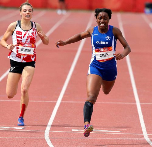 BORIS MINKEVICH / WINNIPEG FREE PRESS
2017 Canada Summer Games - Athletics 200m female. From left, Lindsay Brandys and DeOndra Green(QC). August 4, 2017