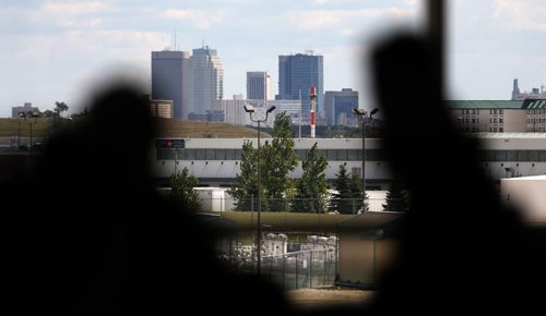 TREVOR HAGAN / WINNIPEG FREE PRESS
With downtown in the background, Team Quebec athletes depart the airport after week one of the Canada Summer Games, Saturday, August, 5, 2017.